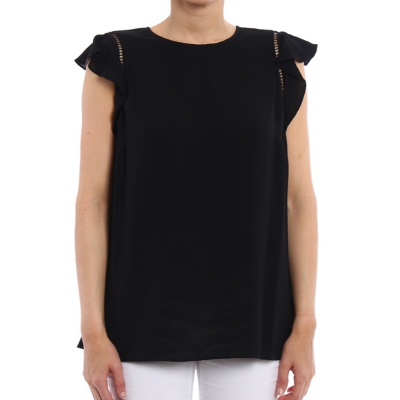 Michael Kors Black Blouse With Flutter Sleeve, Size S - Picture 3 of 12